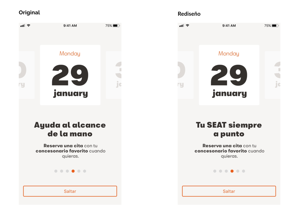 Pantalla Onboarding My SEAT App en español