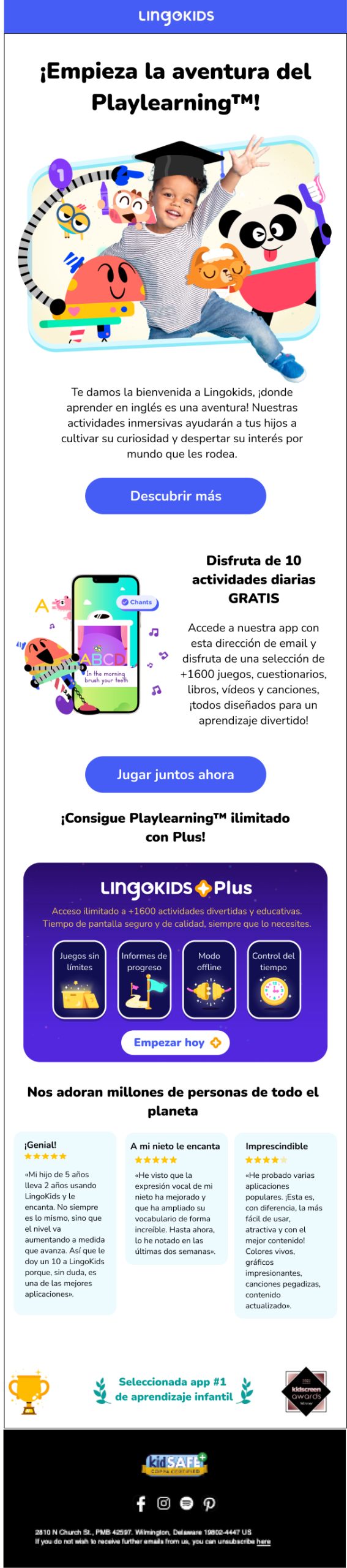 Imagen del email 1 de la serie onboarding de Lingokids
