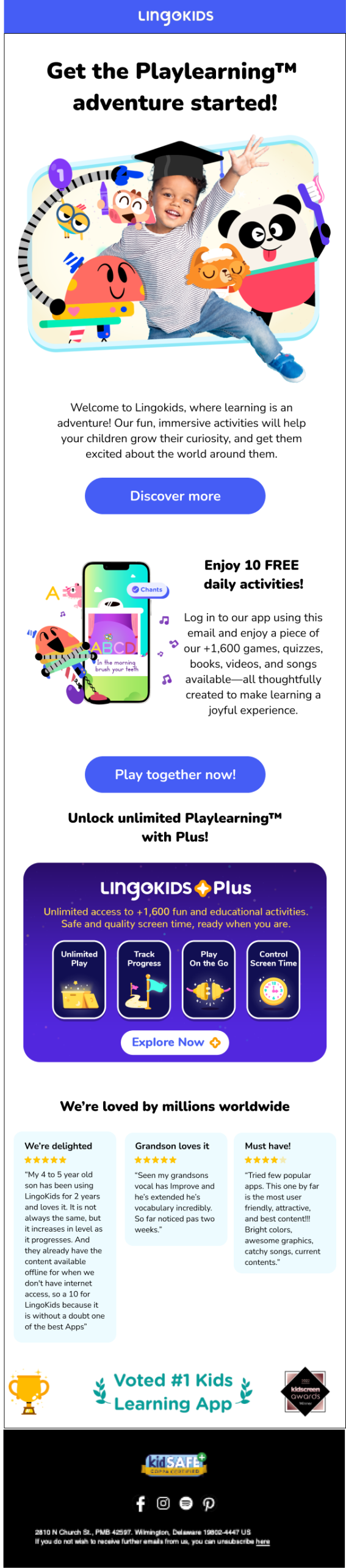 screenshot of the first email from the onboarding at lingokids