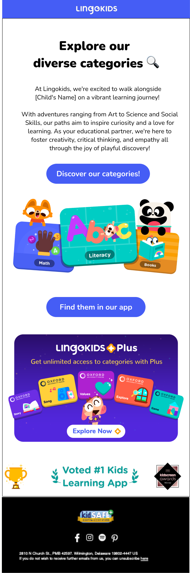 screenshot of the third email in the lingokids onboarding series